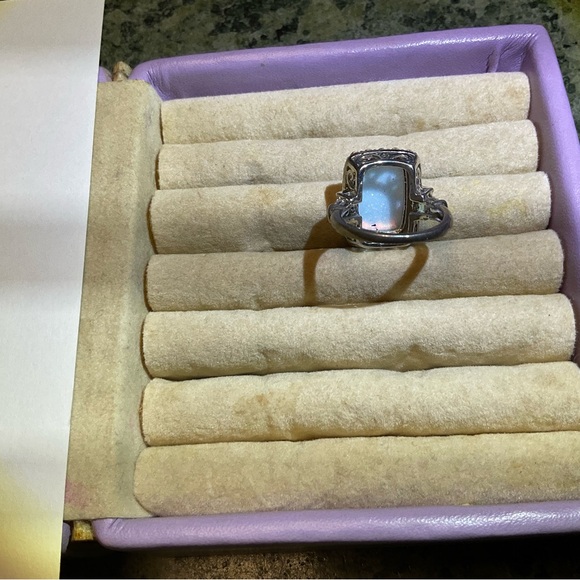 Vintage sterling silver synthetic opal with CZ ,s - Picture 2 of 5